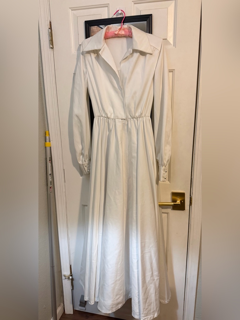Vintage White Wedding Dress Gown w Floral Veil Long Sleeve XS 24-25 Waist